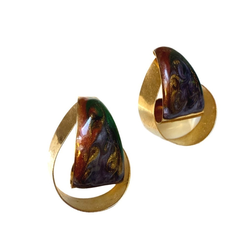 Vintage 80s Elegant Gold  Multicolor Earrings abstract